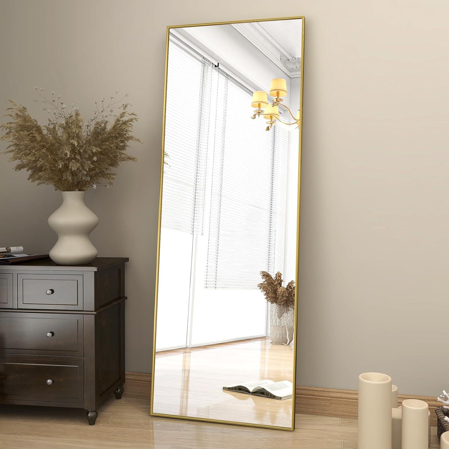 Tooloton Gold Full-Length Mirror, 58"x18", Standing or Wall-Mounted ...